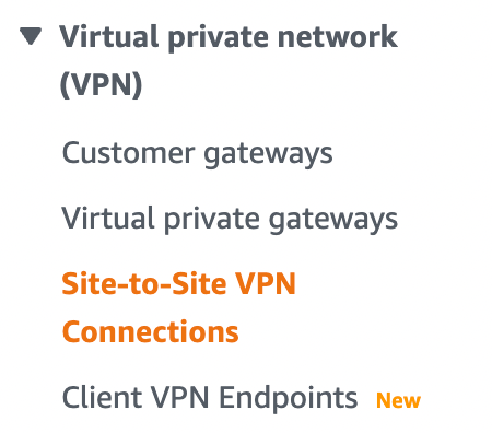 The "Site-to-Site VPN Connections" option under "Virtual private network (VPN)".